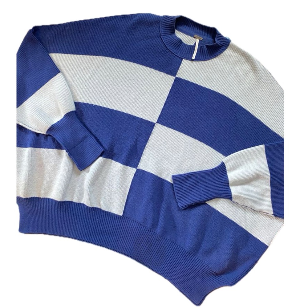 Free People Easy Street Checkered Tunic Sweater Oversized Slouchy Dolman Sleeve